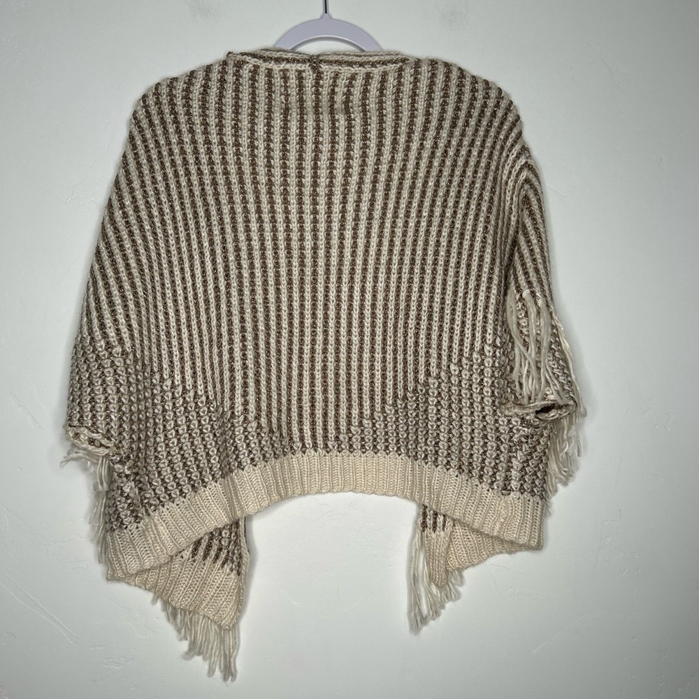 NWT Anthropologie Metallic Striped Fringe Open Front Shrug Cardigan Poncho OS - Picture 3 of 11